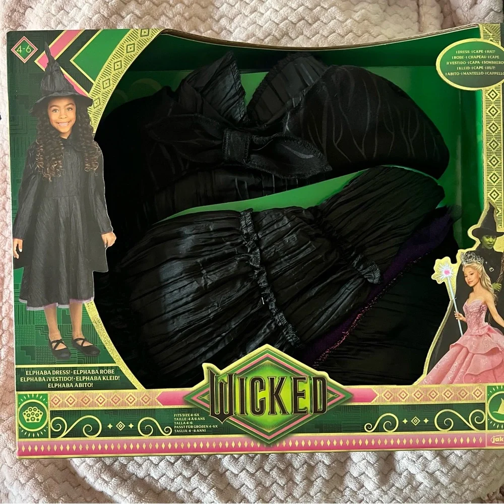 Wicked Elphaba Witch Costume dress for Kids NEW - Black dress cape hat